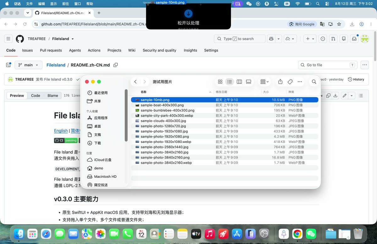File Island image conversion controls for output format, quality, dimensions, and target size